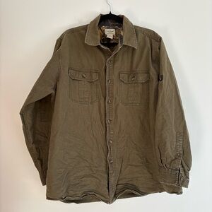LL Bean Army Green Button Down Shirt Hunting Camo Ranch Outdoors Chores Large